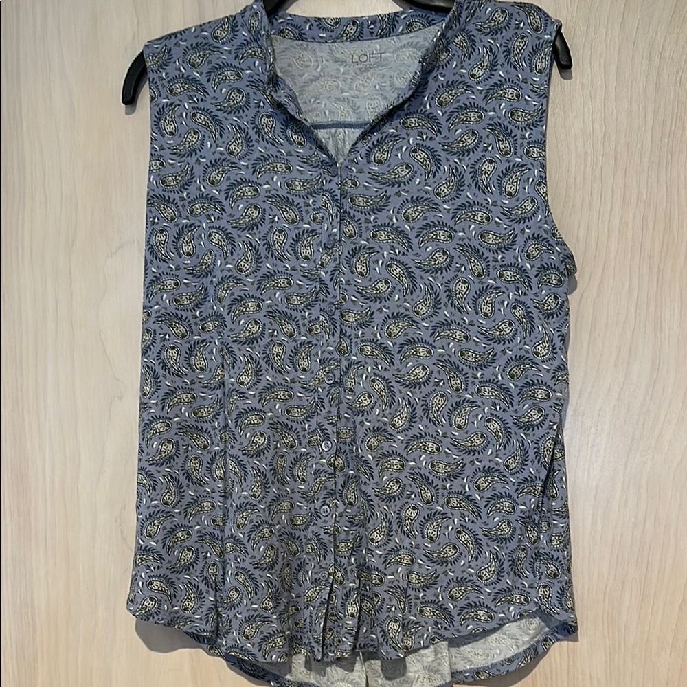 LOFT Blue Sleeveless Mandarin Collar Blouse